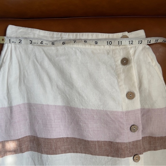 Rachel Zoe Women’s White Pink & Tan Striped 100% Linen Button Front Skirt Size S - Picture 8 of 12